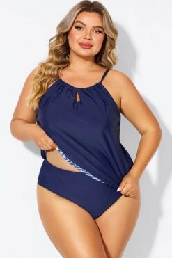Navy High Neck Blouson Women Tankini Top 10 Navy High Neck Blouson Women Tankini Top -Bikini By Muse b detan176001 5
