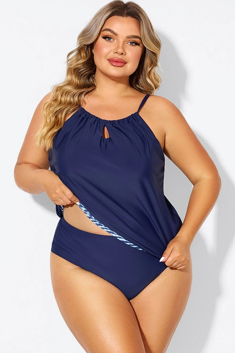 Navy High Neck Blouson Women Tankini Top 5 Navy High Neck Blouson Women Tankini Top - Image 5