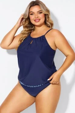 Navy High Neck Blouson Women Tankini Top 11 Navy High Neck Blouson Women Tankini Top -Bikini By Muse b detan176001 6