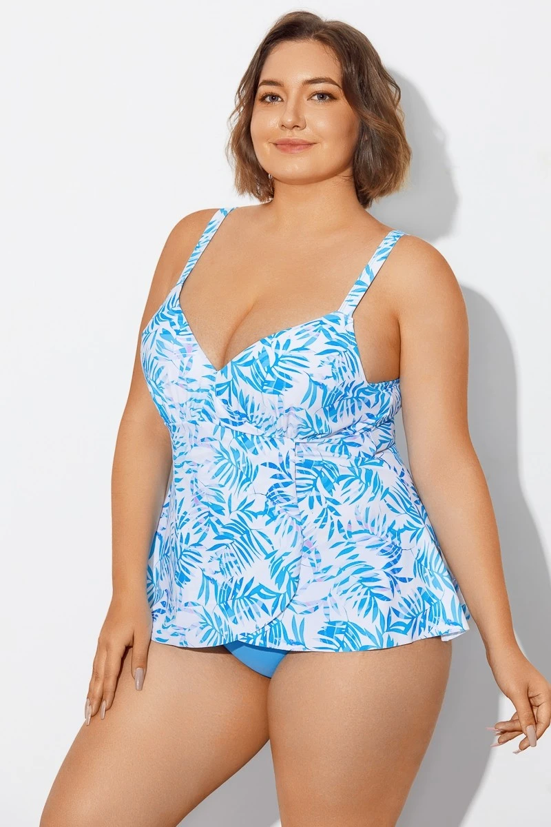 Blue Purple Palm Faux Flyaway Underwire Tankini Top 3 Blue Purple Palm Faux Flyaway Underwire Tankini Top - Image 3