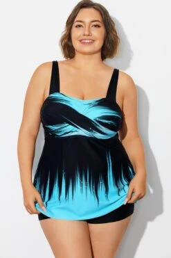 Cross Front Wide Strap Blue Ombre Tankini Top -Bikini By Muse b detan179001 1