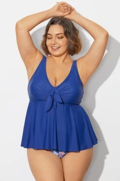 Navy Blue Tie Ruffle Sweetheart Neckline Tankini Top -Bikini By Muse b detan180001 4