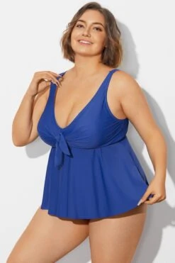 Navy Blue Tie Ruffle Sweetheart Neckline Tankini Top -Bikini By Muse b detan180001 5