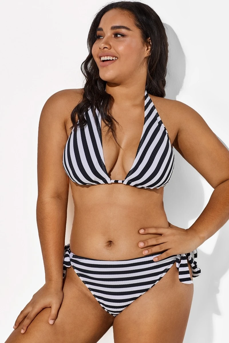 Self Tie Striped Ribbed Triangle Bikini Set 3 Self Tie Striped Ribbed Triangle Bikini Set - Image 3