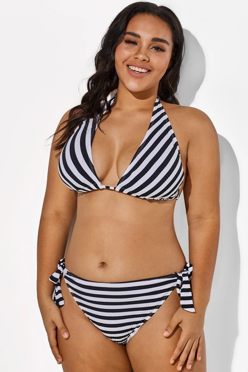 Self Tie Striped Ribbed Triangle Bikini Set 5 Self Tie Striped Ribbed Triangle Bikini Set - Image 5