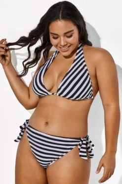 Self Tie Striped Ribbed Triangle Bikini Set 9 Self Tie Striped Ribbed Triangle Bikini Set -Bikini By Muse b sfbk1911003 4