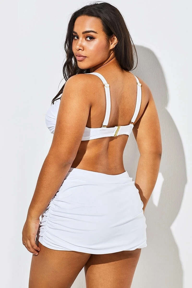 White Twist Front Bandeau Spa Bikini With Skirt 2 White Twist Front Bandeau Spa Bikini With Skirt - Image 2