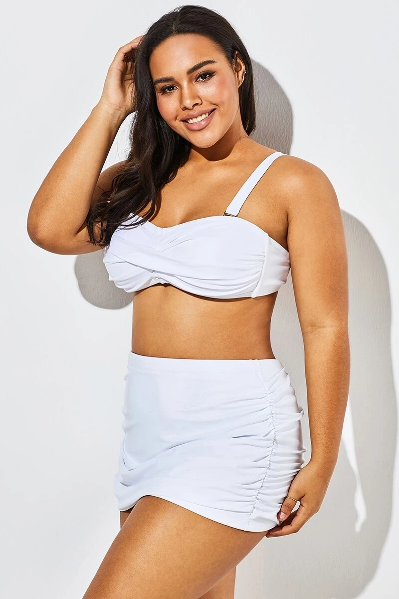 White Twist Front Bandeau Spa Bikini With Skirt 3 White Twist Front Bandeau Spa Bikini With Skirt - Image 3