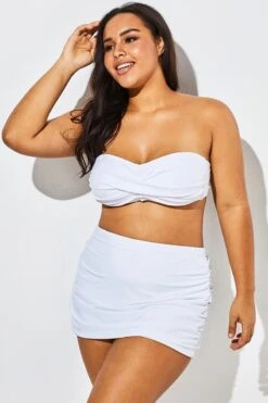 White Twist Front Bandeau Spa Bikini With Skirt