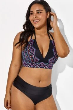 Black And Purple Printed Halter Sexy Bikini Set -Bikini By Muse b sfbk1911038 3 3