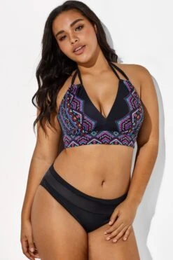 Black And Purple Printed Halter Sexy Bikini Set -Bikini By Muse b sfbk1911038 4 3