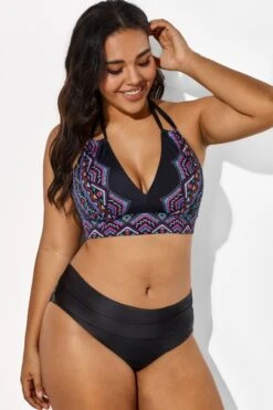 Black And Purple Printed Halter Sexy Bikini Set -Bikini By Muse b sfbk1911038 5 3