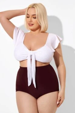 White Cap Sleeve Tie-front Bikini Top 8 White Cap Sleeve Tie-front Bikini Top -Bikini By Muse b sfbk1911059 3