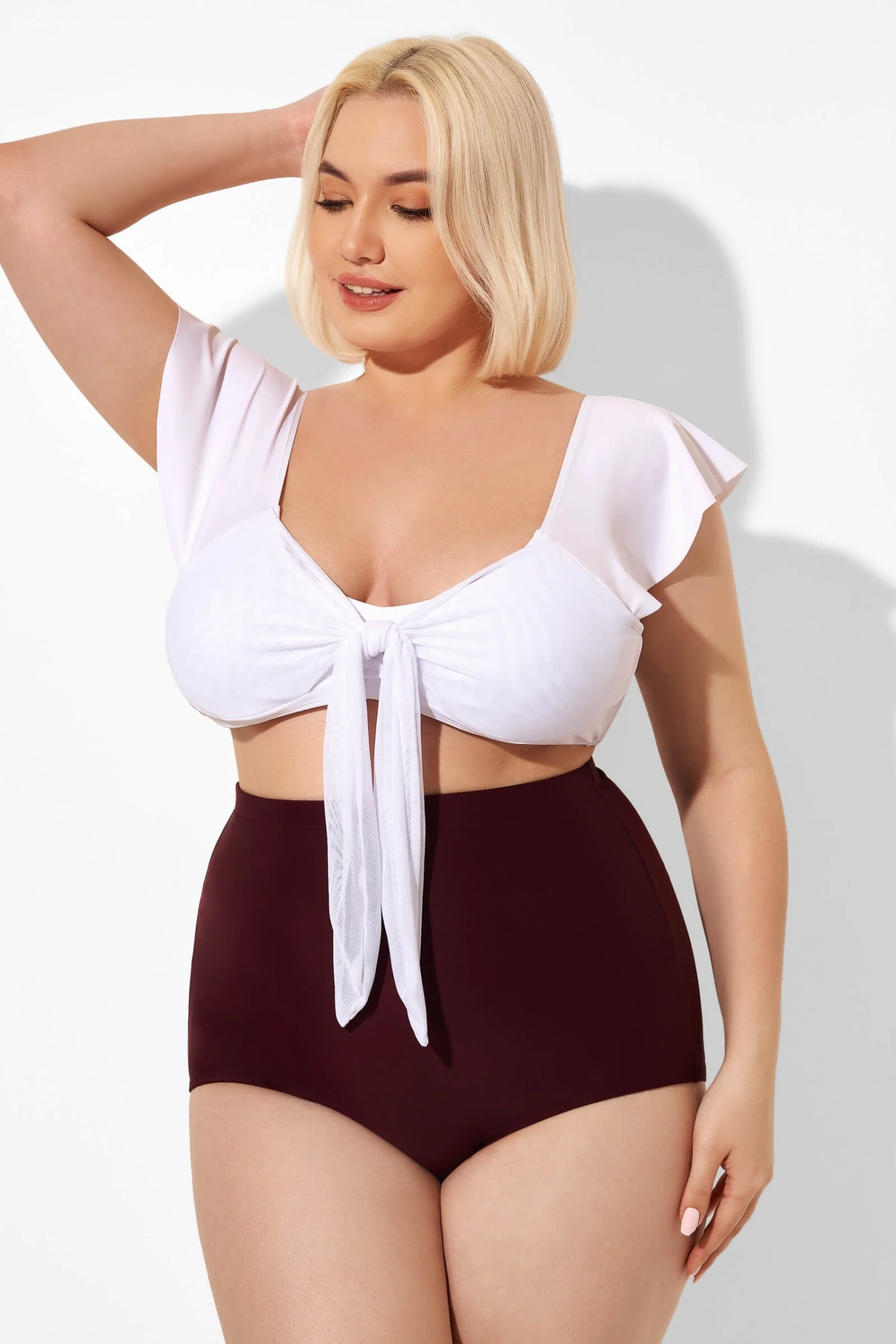 White Cap Sleeve Tie-front Bikini Top 3 White Cap Sleeve Tie-front Bikini Top - Image 3
