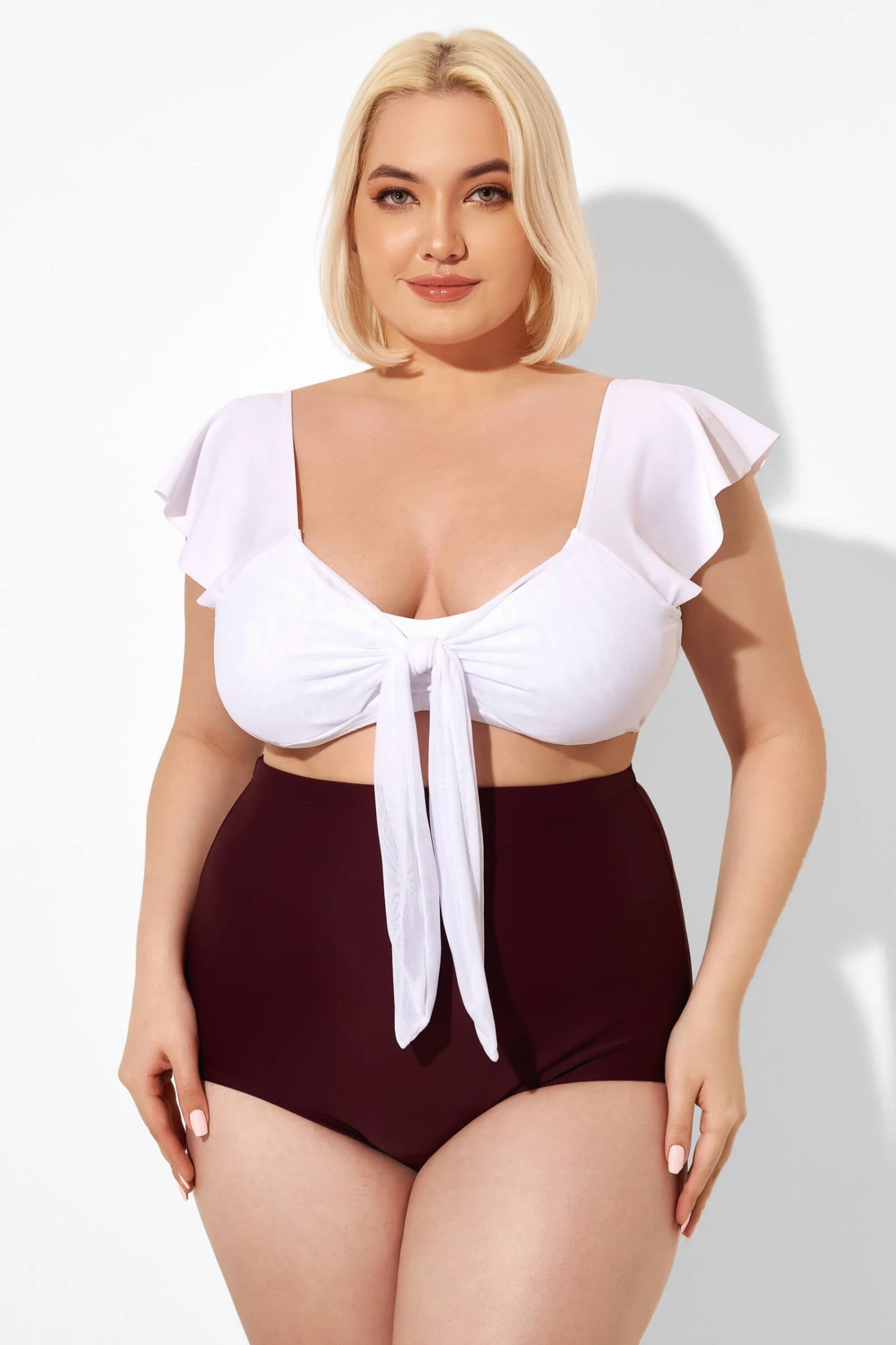 White Cap Sleeve Tie-front Bikini Top 5 White Cap Sleeve Tie-front Bikini Top - Image 5