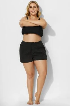 Black Solid Side Slits Women Cargo Short