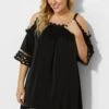 Black Crochet Off The Shoulder Cover Up Dress