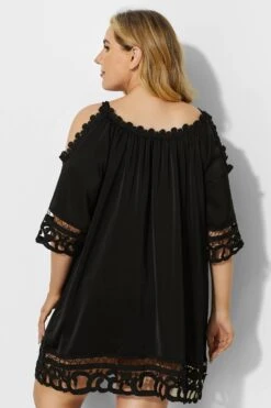 Black Crochet Off The Shoulder Cover Up Dress -Bikini By Muse b sfcu001 3