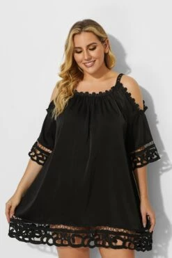 Black Crochet Off The Shoulder Cover Up Dress -Bikini By Muse b sfcu001 4