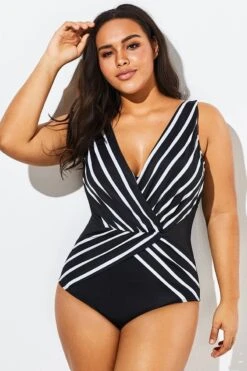 Black V-Neck Streak Modern One Piece Swimsuit 12 Black V-Neck Streak Modern One Piece Swimsuit -Bikini By Muse b sfop1911012 6