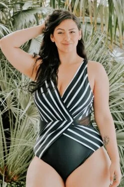 Black V-Neck Streak Modern One Piece Swimsuit 13 Black V-Neck Streak Modern One Piece Swimsuit -Bikini By Muse b sfop1911012 7