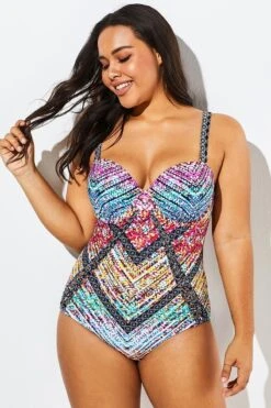 Technicolor Cut Out Underwire One Piece Swimsuit -Bikini By Muse b sfop1911014 1