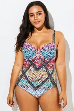 Technicolor Cut Out Underwire One Piece Swimsuit -Bikini By Muse b sfop1911014 3