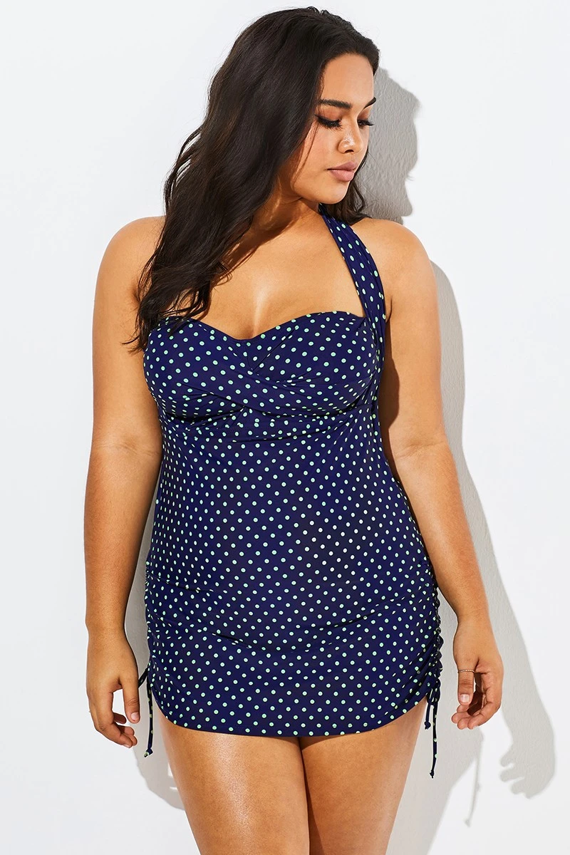 Blue Polka Dot One Piece Swimsuit For Women 1 Blue Polka Dot One Piece Swimsuit For Women