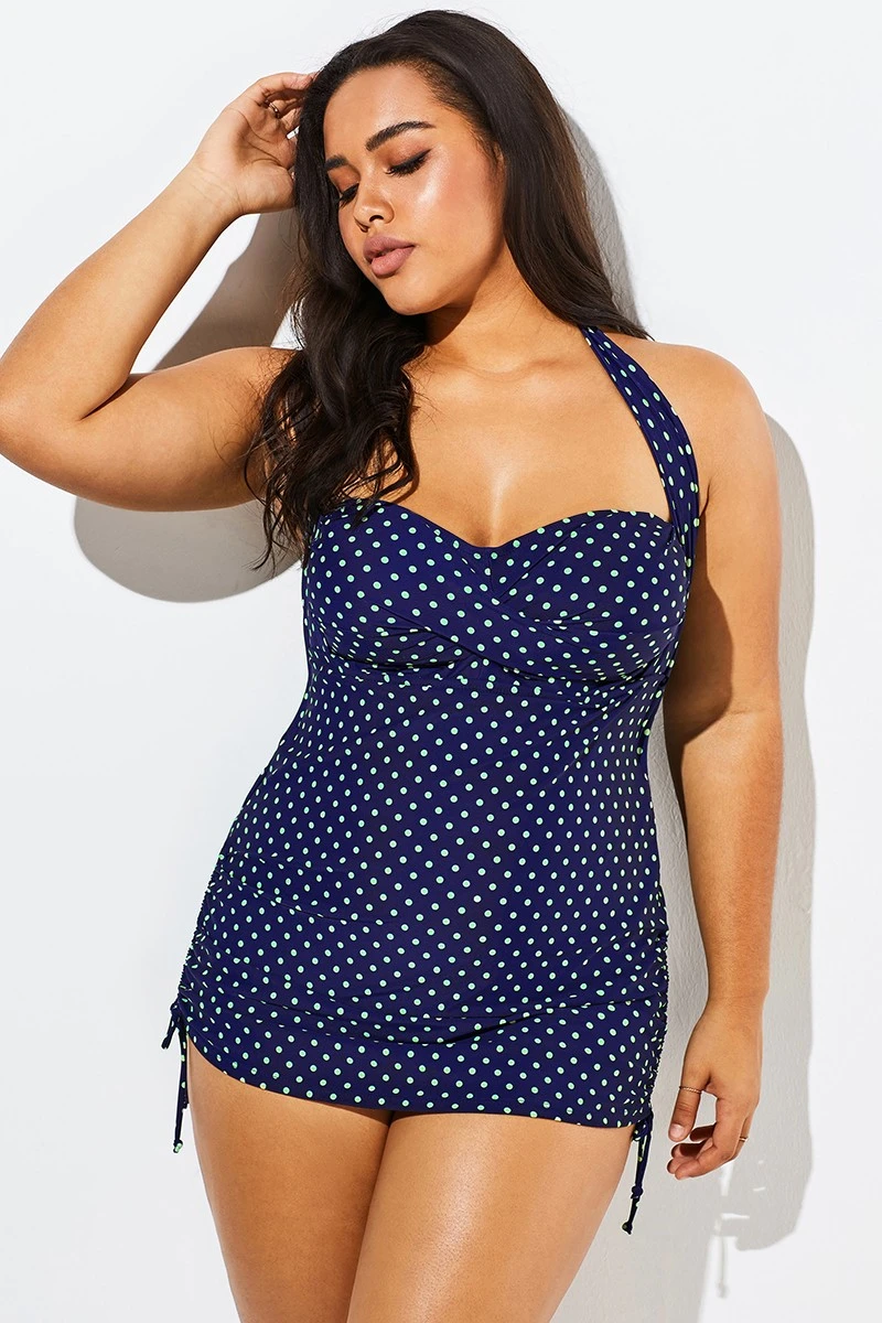 Blue Polka Dot One Piece Swimsuit For Women 4 Blue Polka Dot One Piece Swimsuit For Women - Image 4