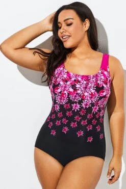 Gradient Exploded Floral Sport One Piece Swimsuit