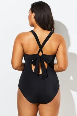Black Lace Up One Piece Open Back Swimsuit 11 Black Lace Up One Piece Open Back Swimsuit -Bikini By Muse b sfop1911058 2