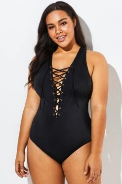 Black Lace Up One Piece Open Back Swimsuit 9 Black Lace Up One Piece Open Back Swimsuit -Bikini By Muse b sfop1911058 3