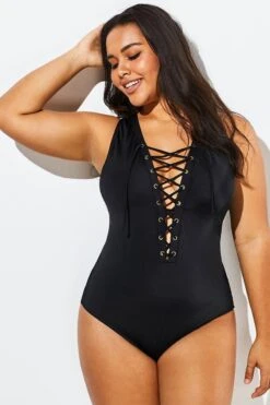 Black Lace Up One Piece Open Back Swimsuit 10 Black Lace Up One Piece Open Back Swimsuit -Bikini By Muse b sfop1911058 4