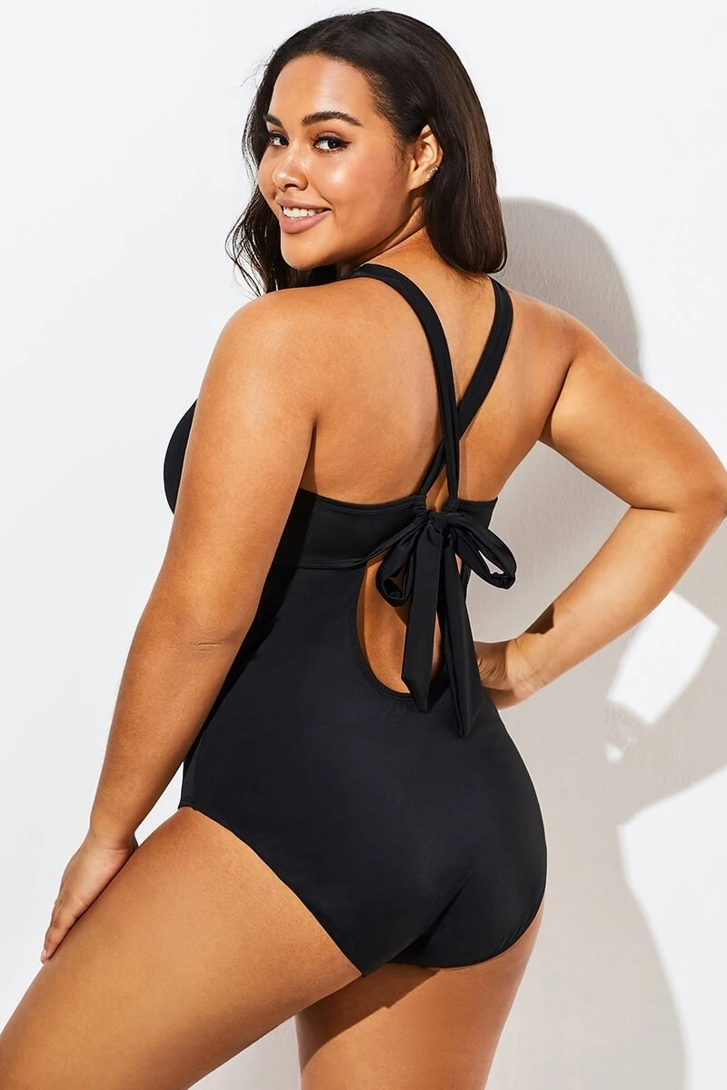 Black Lace Up One Piece Open Back Swimsuit 2 Black Lace Up One Piece Open Back Swimsuit - Image 2