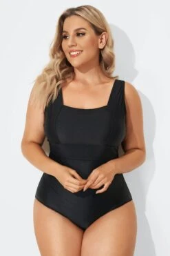 Black Square Neckline Straps One Piece Swimsuit -Bikini By Muse b sfop1911103 3
