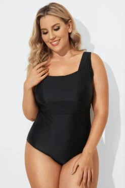 Black Square Neckline Straps One Piece Swimsuit -Bikini By Muse b sfop1911103 4