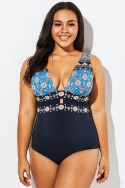 Charming Printed Cut Out One Piece Swimsuit -Bikini By Muse b sfop1911121 3