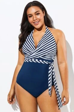 Fashion Faux Wrap Halter One Piece Swimsuit -Bikini By Muse b sfop1911125 6