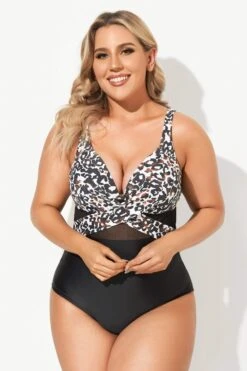 Leopard Cut Out Mesh One Piece Swimsuit -Bikini By Muse b sfop2003053 4