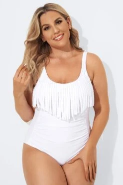 White Fringe One-Piece Swimsuits For Lady -Bikini By Muse b sfop2003074 4