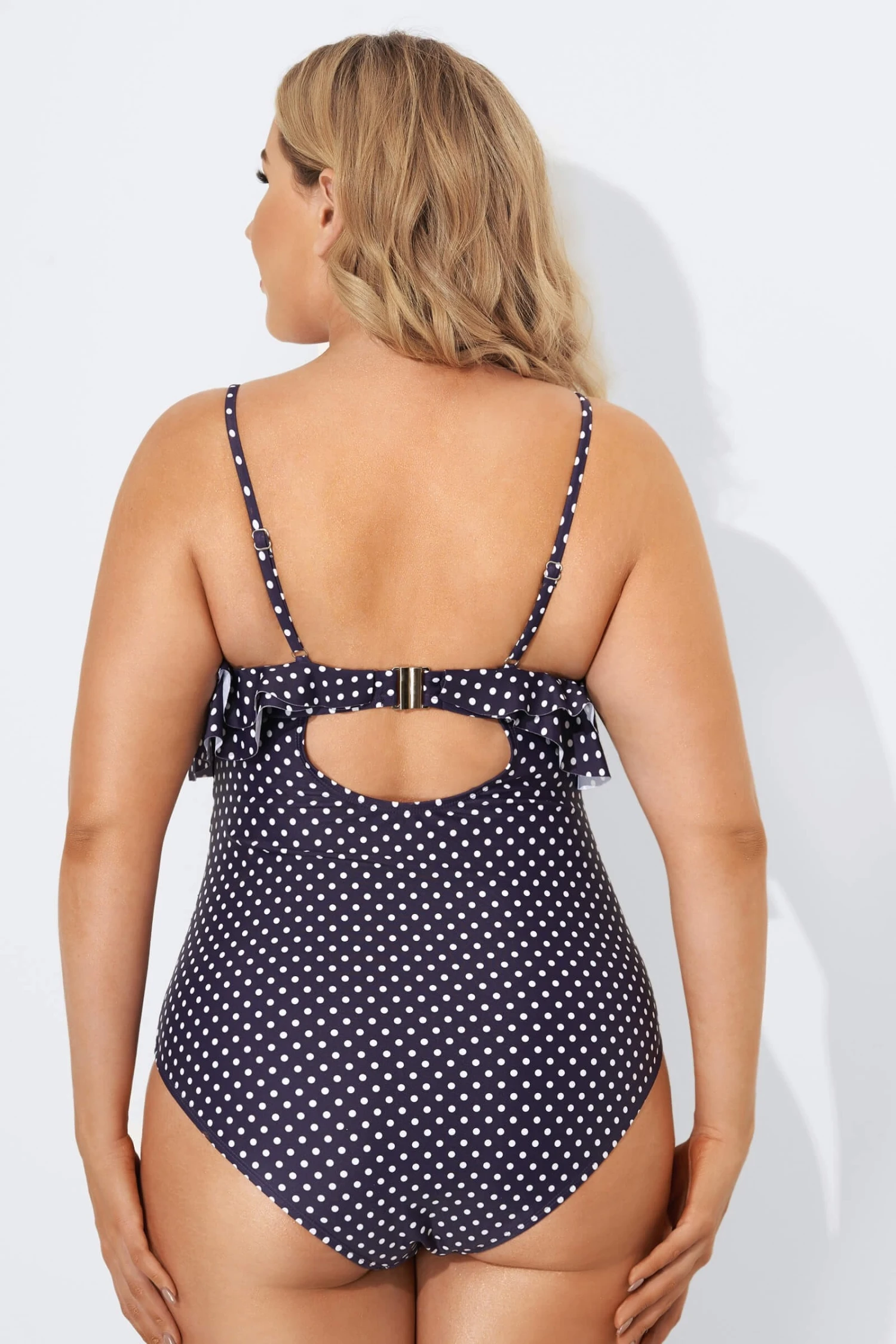 Navy Scoopneck Dot Tiered One Piece Swimsuit 2 Navy Scoopneck Dot Tiered One Piece Swimsuit - Image 2