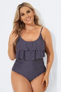 Navy Scoopneck Dot Tiered One Piece Swimsuit 7 Navy Scoopneck Dot Tiered One Piece Swimsuit -Bikini By Muse b sfop2003092 4