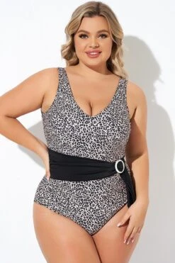 Animal Print V-neck Wide Straps One Piece Swimsuit -Bikini By Muse b sfop2003160 6