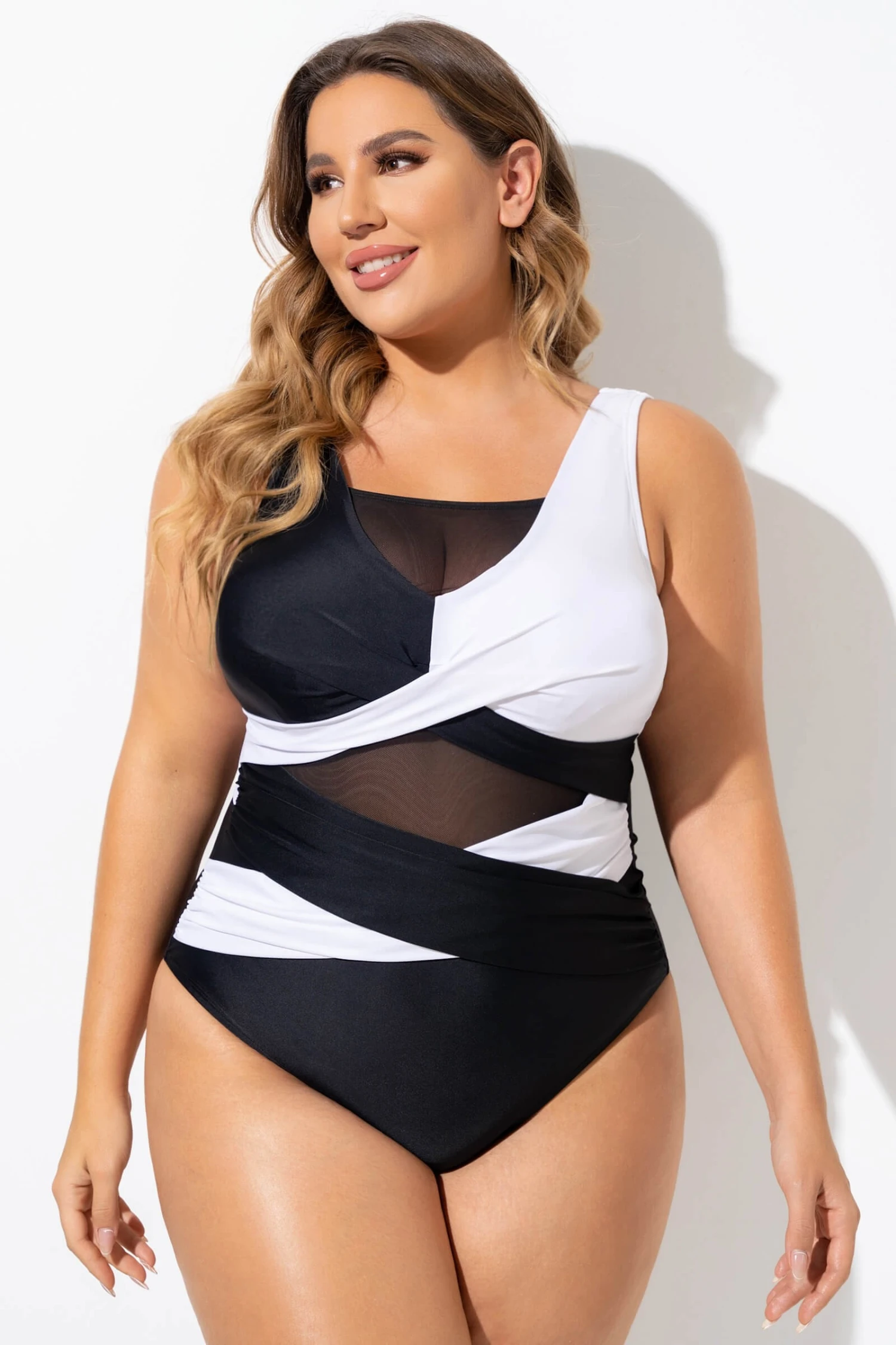 Black & White Sexy Cut Out Mesh One Piece Swimsuit 1 Black & White Sexy Cut Out Mesh One Piece Swimsuit