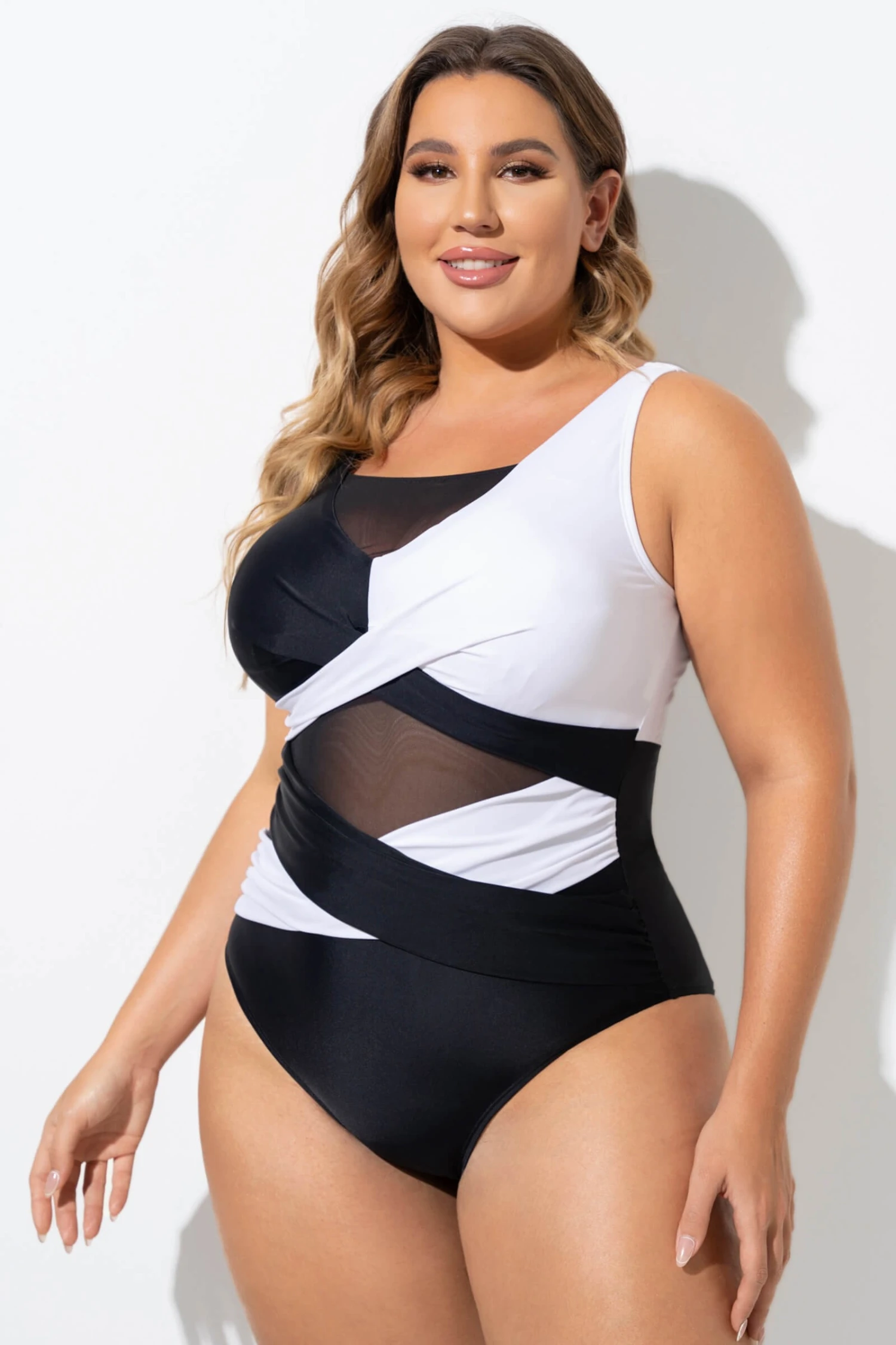 Black & White Sexy Cut Out Mesh One Piece Swimsuit 3 Black & White Sexy Cut Out Mesh One Piece Swimsuit - Image 3