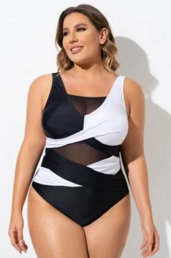 Black & White Sexy Cut Out Mesh One Piece Swimsuit 9 Black & White Sexy Cut Out Mesh One Piece Swimsuit -Bikini By Muse b sfop2003276 4