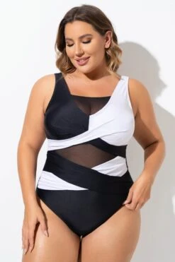 Black & White Sexy Cut Out Mesh One Piece Swimsuit 10 Black & White Sexy Cut Out Mesh One Piece Swimsuit -Bikini By Muse b sfop2003276 5