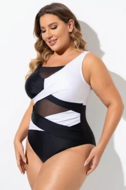 Black & White Sexy Cut Out Mesh One Piece Swimsuit 11 Black & White Sexy Cut Out Mesh One Piece Swimsuit -Bikini By Muse b sfop2003276 6