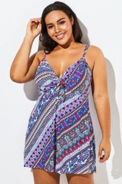 Technicolor Stylish Tie Front Underwire Swimdress -Bikini By Muse b sfsd1911004 6