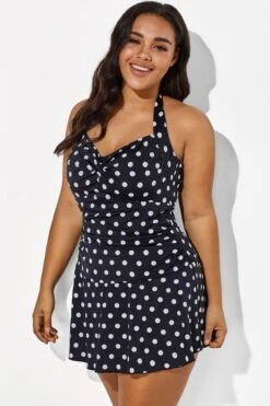 Black Halter Sweetheart Polka Dot Sexy Swimdress -Bikini By Muse b sfsd1911031 3